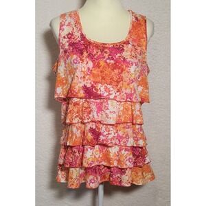 Coldwater Creek Tiered Tank Top Women's Blouse Size Large Sleeveless Ruffle 0754
